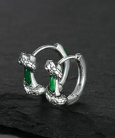 Fine Green Sterling Silver Jade Snake Hoop Earrings